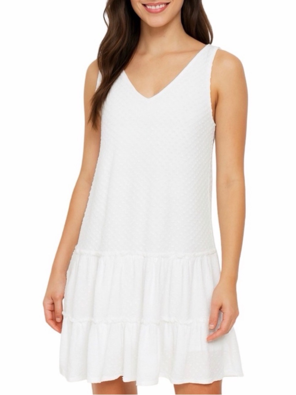 Mikey & Joey White Swiss Dot Tiered Summer Dress - Size Medium